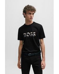 BOSS - Cotton-jersey T-shirt With Logo In Signature Colors - Lyst