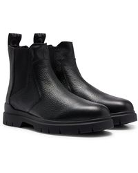 HUGO - Grained-leather Chelsea Boots With Logo Tape - Lyst