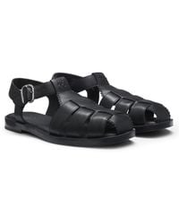 HUGO - Fischer-Style Sandalen Aus Leder Mit Stack-Logo - Lyst