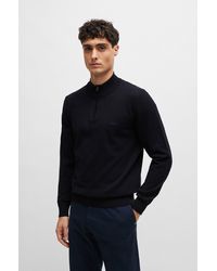 BOSS - Logo-embroidered Zip-neck Sweater In Cotton Jersey - Lyst