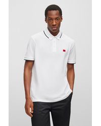 HUGO - Cotton-piqué Slim-fit Polo Shirt With Red Logo Label - Lyst