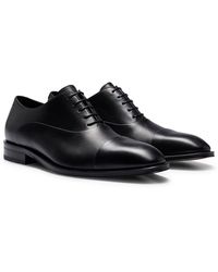 BOSS by HUGO BOSS Italian-made Leather Oxford Shoes With Branding - Black