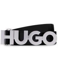 HUGO - Italian-leather Belt With Logo Buckle - Lyst