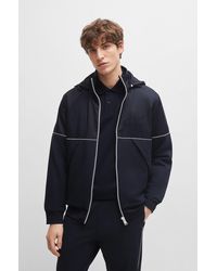 BOSS - Zip-up Hoodie In Mixed Materials With Logo Detail - Lyst