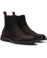 HUGO - Square-toe Chelsea Boots In Suede With Signature Details - Lyst