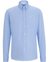 BOSS - Regular-fit Overhemd In Gestructureerde Jersey Van Een Katoenmix - Lyst