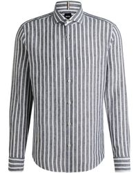BOSS - Regular-Fit Hemd Aus Gestreiftem Leinen-Chambray - Lyst