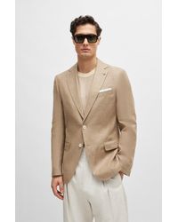 BOSS - Slim-fit Jacket In Patterned Virgin Wool And Linen - Lyst
