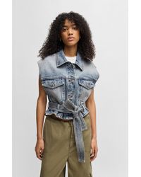 HUGO - Sleeveless Denim Jacket With Stitched Belt - Lyst