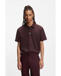 HUGO - Interlock-Cotton Polo Shirt With Stacked Logo - Lyst
