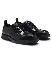 HUGO - Square-toe Derby Shoes In Leather With Piping Details - Lyst