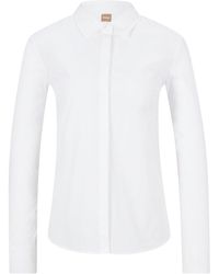 BOSS - Regular-Fit Bluse aus elastischer Baumwoll-Popeline - Lyst