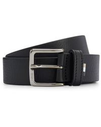BOSS - Grained Italian-leather Belt With Signature-stripe Trim - Lyst