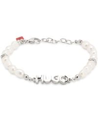HUGO - Pearl Cuff With Metal Logo Plaque - Lyst
