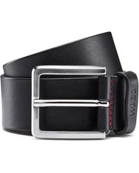 HUGO - Grainy Embossed-leather Belt With Brushed Metal Hardware - Lyst