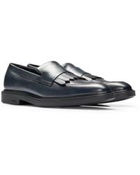 BOSS - Apron-toe Loafers In Leather With Fringe Trim - Lyst