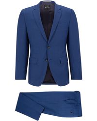 BOSS by HUGO BOSS Dezent gemusterter Slim-Fit Anzug aus nachhaltigerer Wolle - Blau
