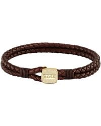 BOSS - Armband Van Gevlochten Leer Met Goudkleurige Sluiting - Lyst