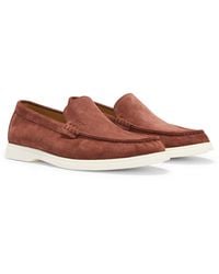 BOSS - Suede Loafers With Contrast Outsole - Lyst