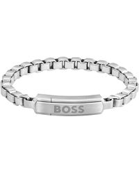 BOSS - Bracelet chaîne argenté à maillons cubes avec fermoir logoté - Lyst