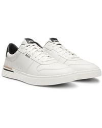 BOSS - Leather Trainers With Contrast Logos - Lyst