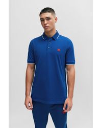 HUGO - Cotton-piqué Slim-fit Polo Shirt With Red Logo Label - Lyst