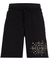 HUGO - Short en molleton de coton avec motif artistique à effet clouté - Lyst