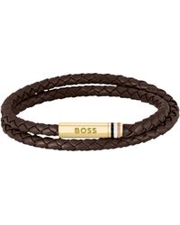 BOSS - Braided-Leather Cuff - Lyst
