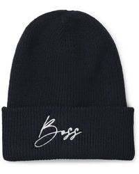 BOSS - Equestrian Ribbed Beanie Hat With Embroidered Logo - Lyst