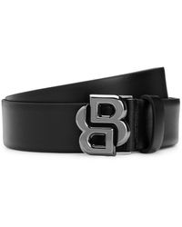 BOSS - Italian-leather Belt With Double B Monogram Buckle - Lyst