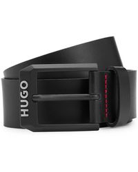 HUGO - Leather Belt With Matte-black Logo-trim Buckle - Lyst