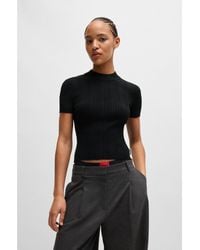 HUGO - Mock-Neck Knit T-Shirt With Irregular Ribbing - Lyst