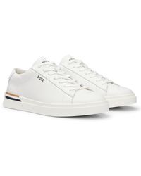 HUGO BOSS - Lace Up Leather Trainers -  Navy