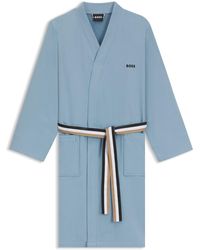 BOSS - Cotton Dressing Gown With Signature-Stripe Belt - Lyst