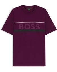 BOSS - T-Shirt Van Katoenen Jersey Met Strepen En Logo - Lyst