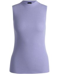 BOSS - Sleeveless Mock-neck Top In Ribbed Fabric - Lyst