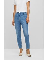 BOSS - High-waisted Cropped Jeans In Blue Comfort-stretch Denim - Lyst