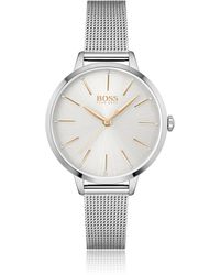 BOSS - Mesh-bracelet Watch With Crystal-studded Silver-white Dial - Lyst