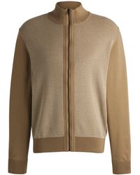 BOSS - Zip-up Cardigan In Wool With Mixed Structures - Lyst
