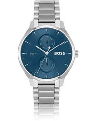 BOSS - Horloge Met Blauwe Wijzerplaat En Geschakelde Polsband Van Roestvrij Staal - Lyst