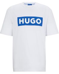 HUGO - T-shirt Van Katoenen Jersey Met Blauw Logo - Lyst