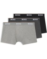 BOSS - Three-Pack Of Stretch-Cotton Trunks With Logo Waistbands - Lyst