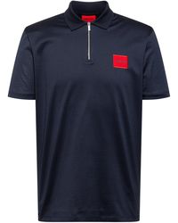 BOSS by HUGO BOSS Zip-neck cotton polo shirt with red logo label - Blau