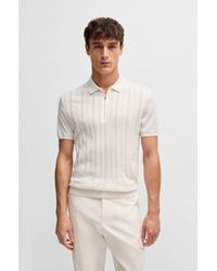BOSS - Cotton-Silk Knit Polo With Cabled Front - Lyst