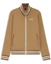 BOSS - Equestrian Zip Cardigan With Stripe Trims - Lyst