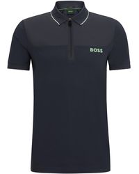 BOSS - Slim-fit Polo Met Kraag Met Rits En Meshdetails - Lyst