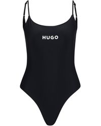 HUGO - Schnell trocknender Badeanzug mit kontrastfarbenem Logo - Lyst