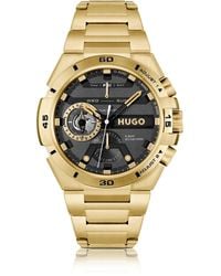 HUGO - Black-dial Watch In Yellow-gold-tone Steel - Lyst