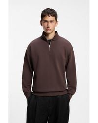 HUGO - Relaxed-Fit Cotton Sweatshirt With Zip Neck - Lyst