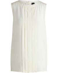 BOSS - Pleat-front Sleeveless Blouse In Washed Silk - Lyst